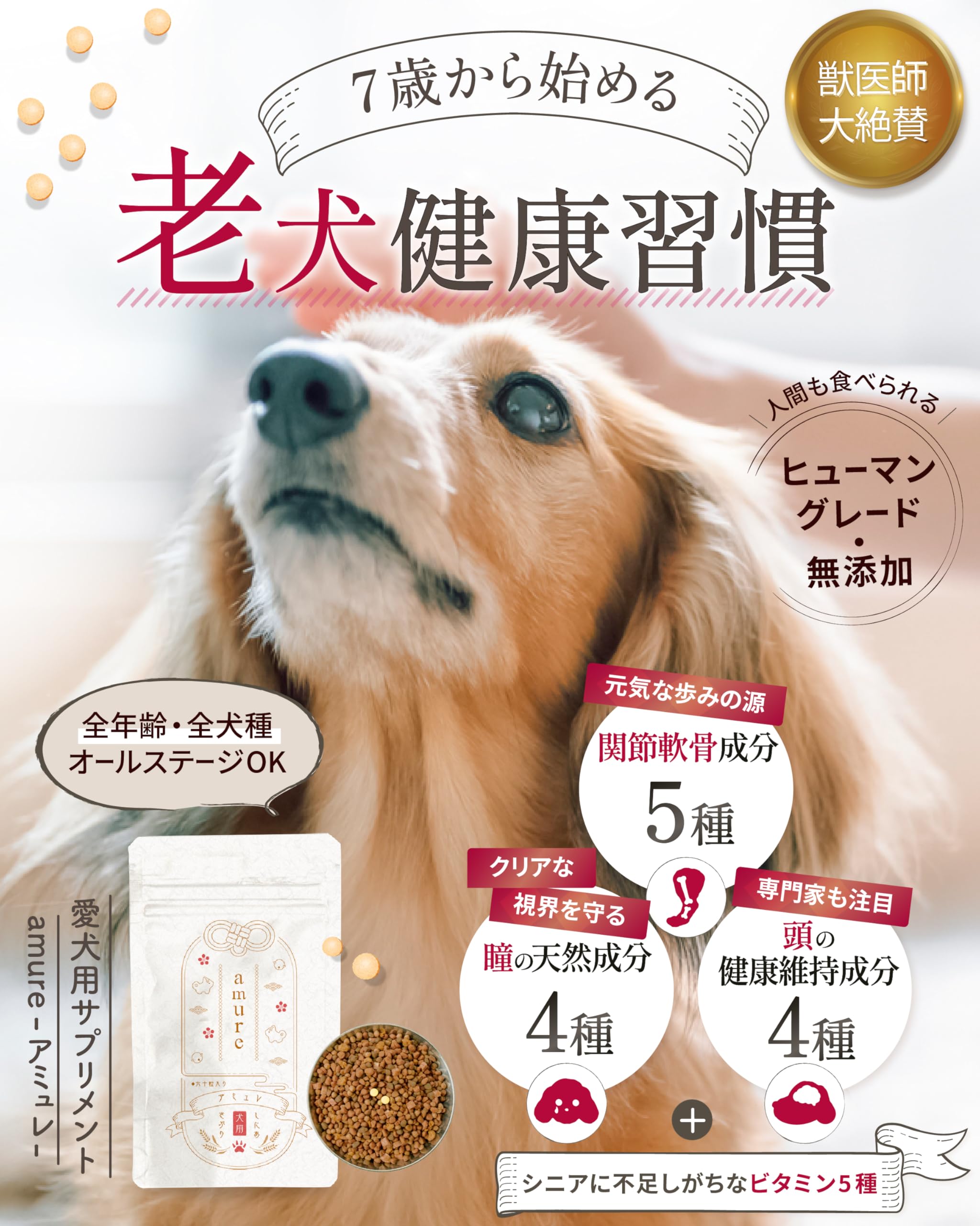 amure アミュレ 犬用サプリメント 60粒×3袋 アミュレ あみゅれ amure 犬用 サプリメント 3袋セット（シニア
