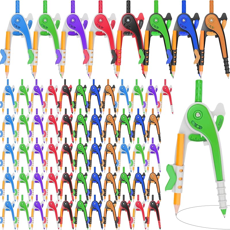 64 PCS Math Compass Geometry Math Set 6 Inch Plastic Drawing Compass with Pencils for Math Student Classroom School Office Woodworking Art Drawing