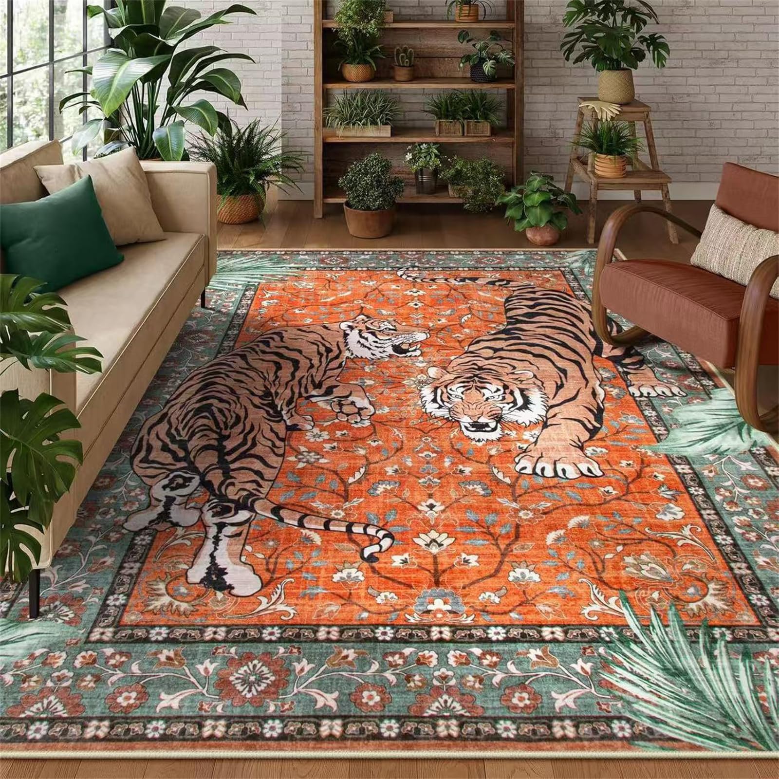 Tapis de bienvenue intérieur grand format 80 x 160 cm tigre