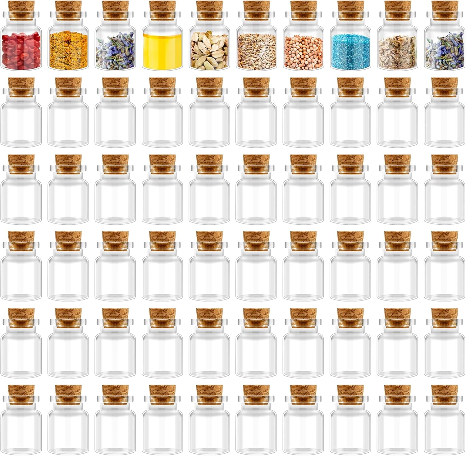 Blcculi 200 Pcs Mini Glass Bottles with Wood Cork Stoppers, Small Clear Glass Jars for DIY Decoration, Wedding Party Favors (5 ml)