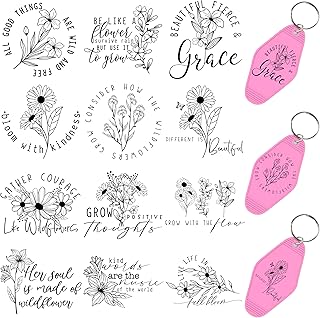 60pcs UV DTF Keychain Transfer Papers - Vinyl Decals for Keys & Luggage Tags, Funny Designs with Scratch-Resistant Coating, Transfer Papers for Hotel Keycards (Wildflower Quotes)