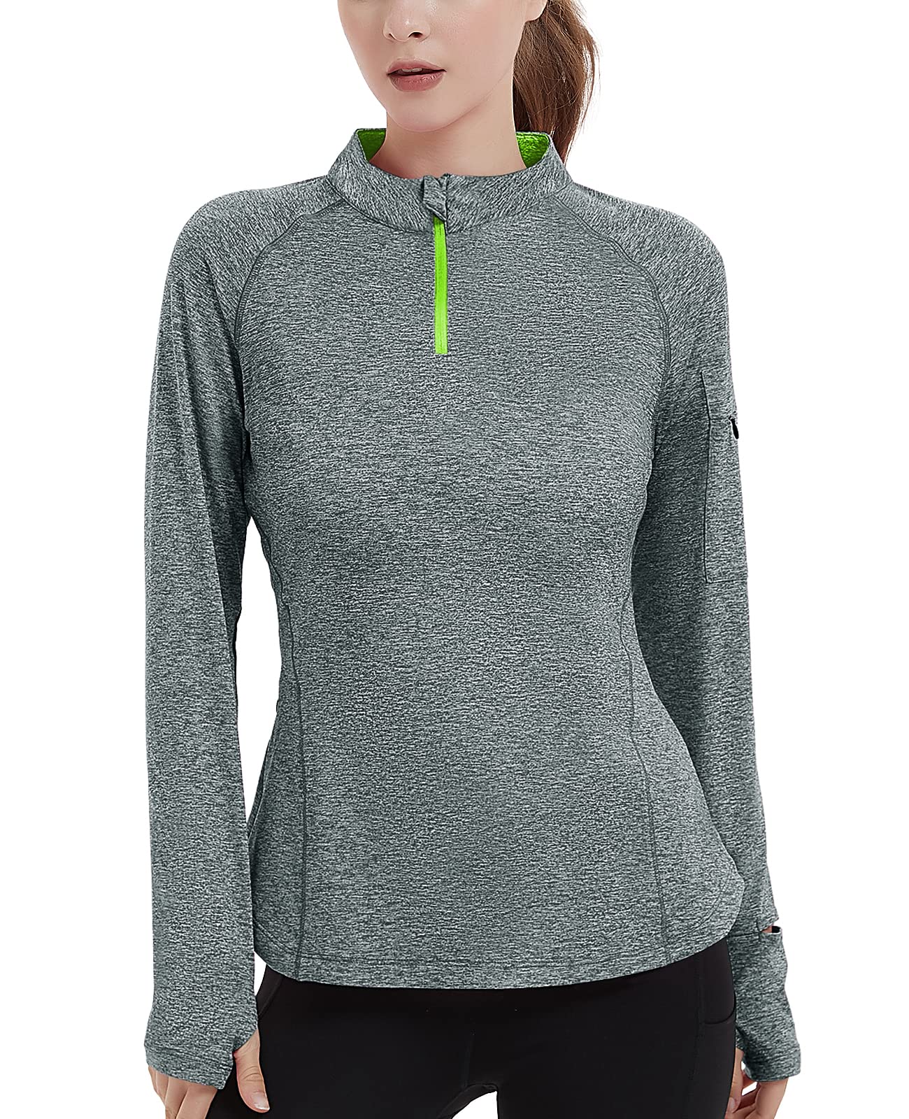 Women's 1/4 Zip Long Sleeve Running Shirts Thumb Holes Quick Dry