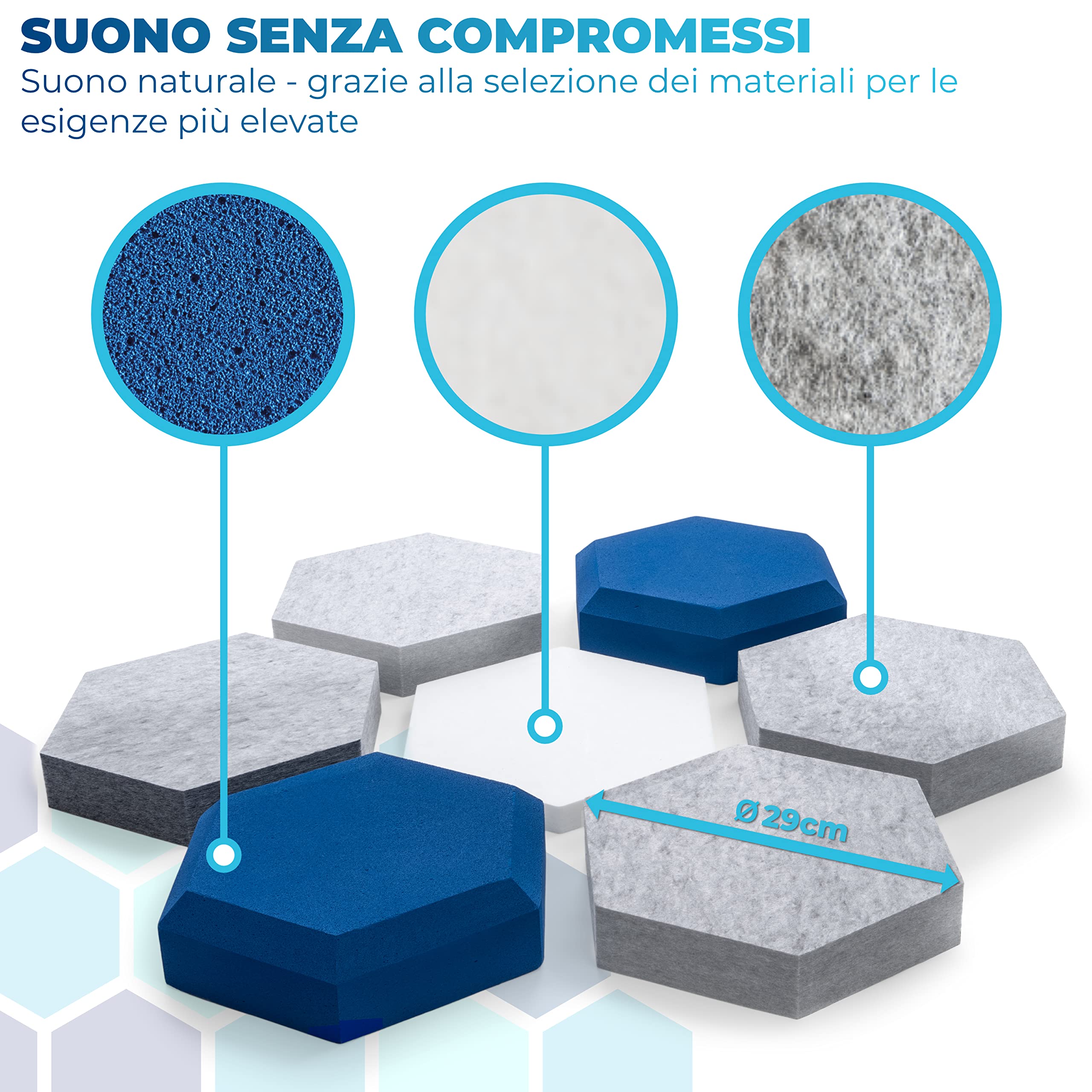 assorbitore acustico da parete, per Immagine acustica, protezione acustica in Basotect® e tessuto non tessuto acustico, per gaming, home office, studio, set da 9 pezzi Hybrid Blu