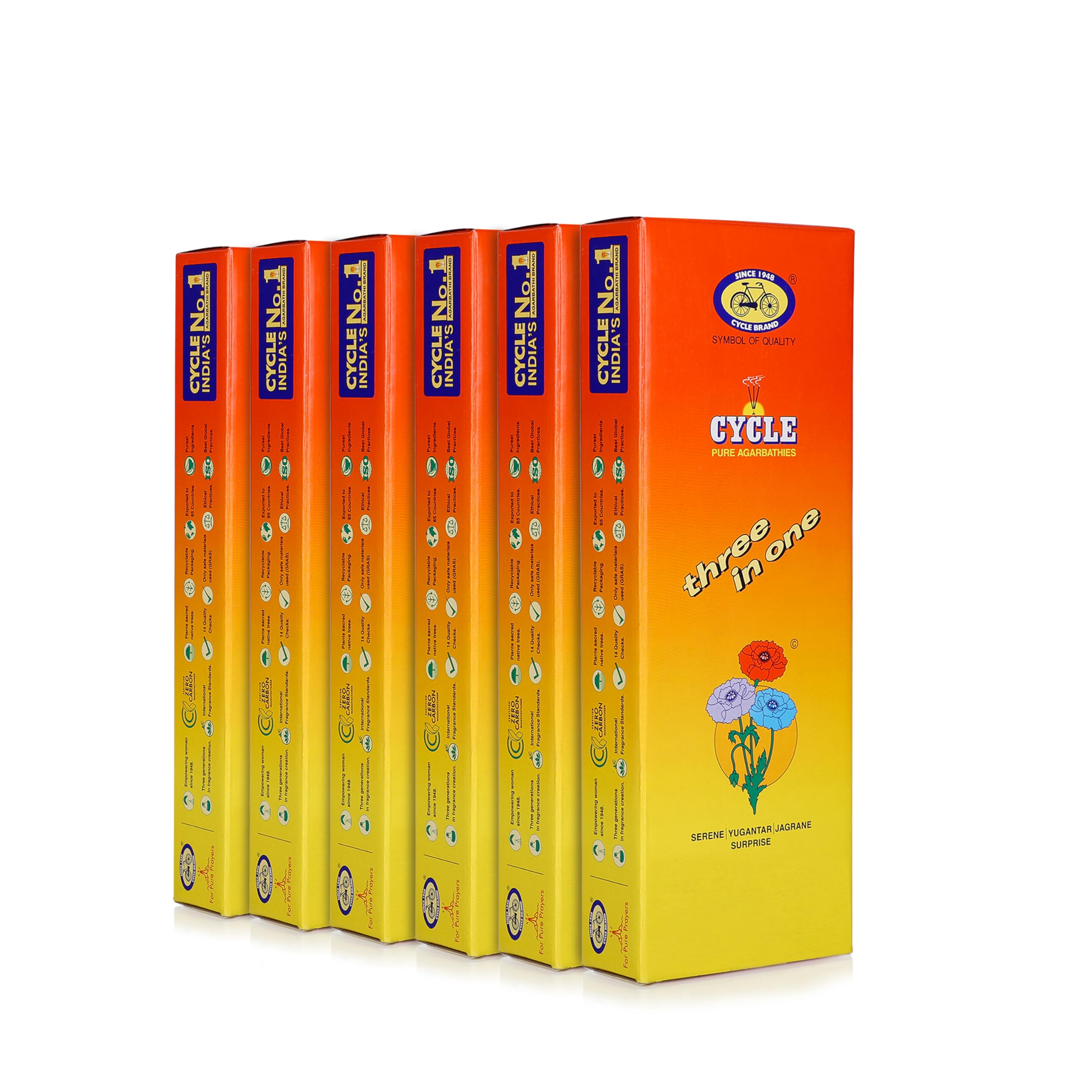 Pure Three in One Agarbatti (1.2 KG, 6 Packs) I 9 Inch Incense Stick for Daily Rituals | 3 Signature Fragrances Floral, Woody, Lily | Natural Fragrance for Puja, Meditation, Refreshing Ambience