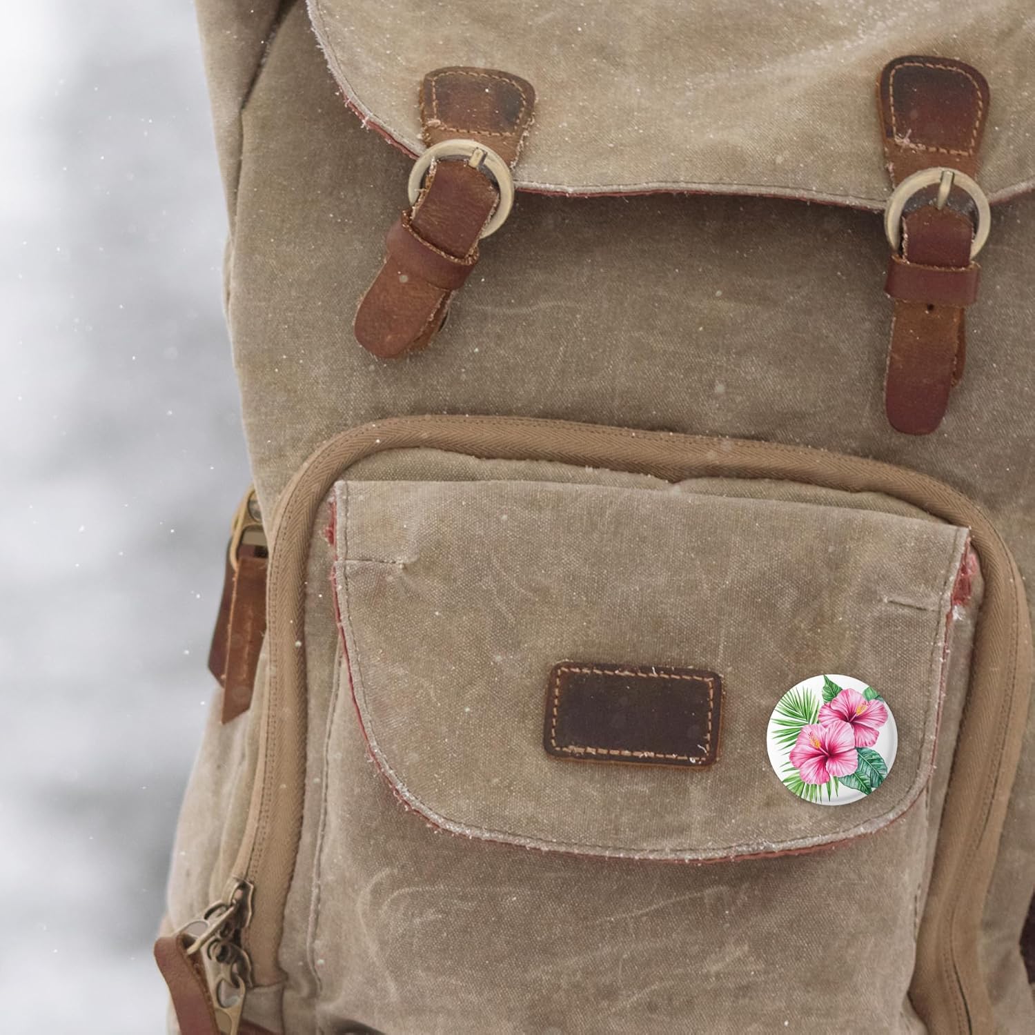 Pink Hibiscus Flower Pin Button – Tropical Floral Badge – Hawaiian Summer Accessory – Beach Vacation Gift – Botanical Palm Leaf Design – Tropical Flower Pin