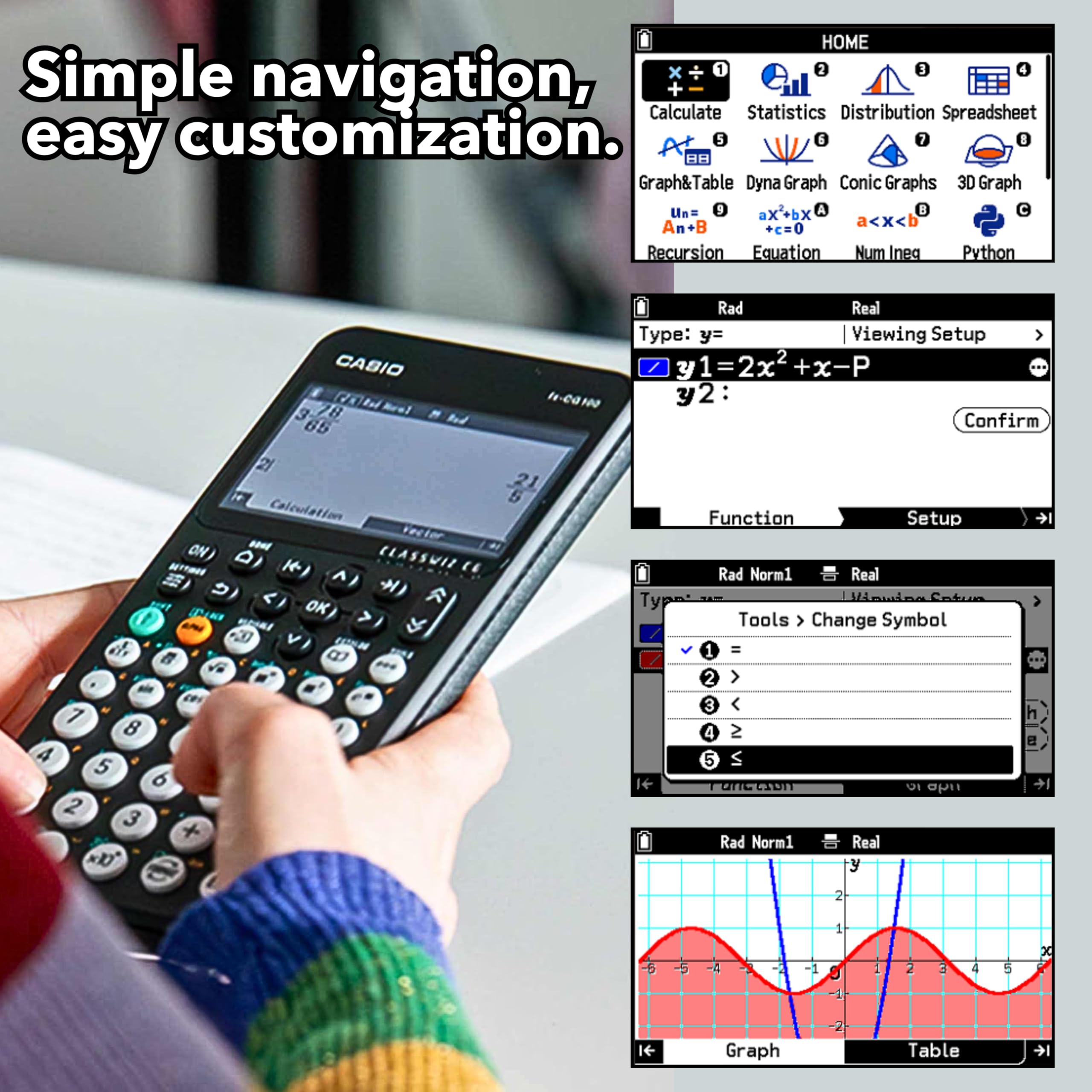 Casio fx-CG100 ClassWiz® - Calculadora gráfica a Color con gráfico 3D y Python | Pantalla Grande de Alta resolución, Funciones básicas y avanzadas | Ideal para exámenes, Stem, programación y Avanzada