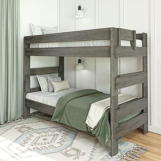 Max & Lily Bunk Bed, Twin-Over-Twin Bed Frame For Kids, Solid Wood Bunk Bed for Kids, No Box Spring Needed, Driftwood