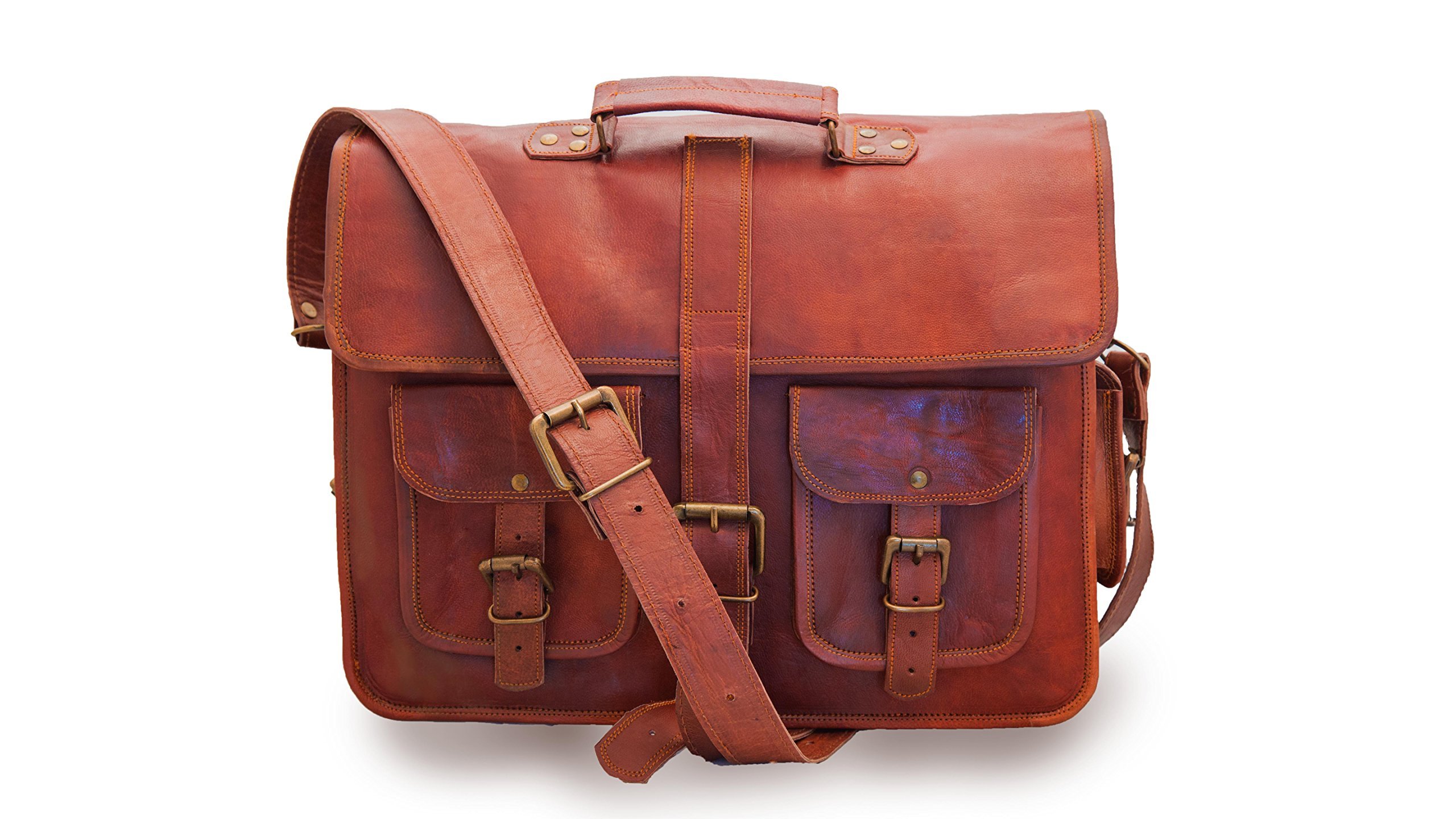 Vintage Handmade Genuine Brown Leather Laptop and Messenger Bag and Office Bag-image-13
