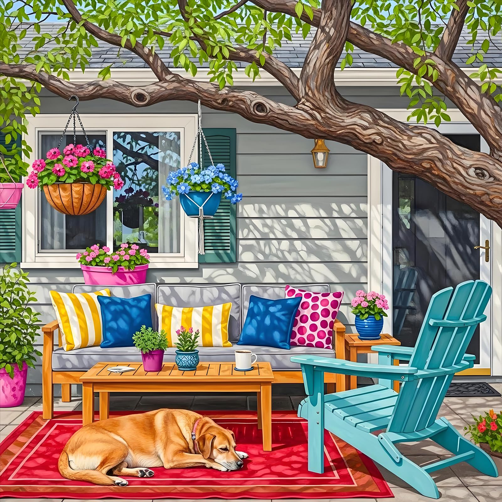 Camocin Art Paint by Numbers for Adults, Houses Paint by Number Canvas Kits Without Frame, Dog Oil Painting by Numbers Kit for Gift Home Wall Decor 16 x 16 Inch