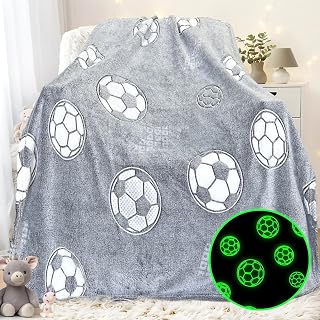 Cobertor de futebol que brilha no escuro, presentes de futebol para crianças de 3 a 12 anos, cobertores macios para meninos 101 x 152 cm