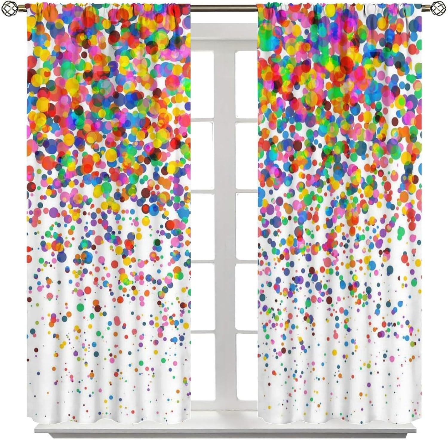 Colorful Polka Dot Curtains, Abstract Geometric Confetti Falling Rainbow Geometry Bright Print Rod Pocket Window Treatments for Wedding Festival Party Kids Bedroom Living Room 42x54 Inch