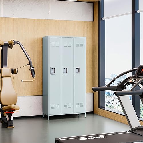 Vista 45 de Taquillas de metal para empleados, armario de almacenamiento de acero con 5 puertas para el hogar, oficina, escuela, gimnasio (blanco)