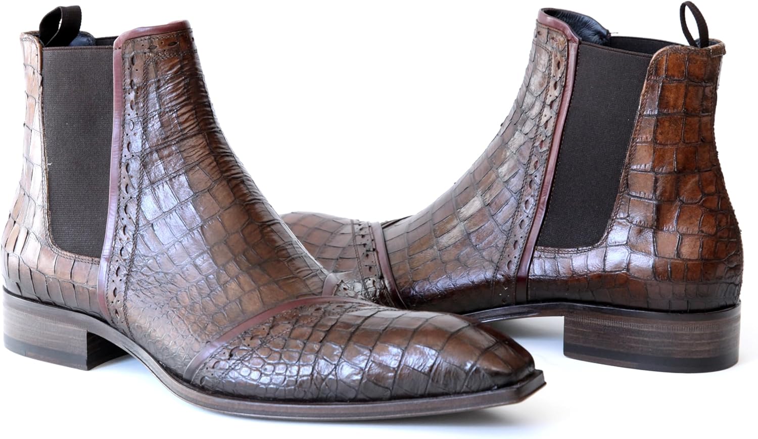 Jo Ghost 4982 Italian Brown Crocodile Print Slip-On Ankle Boots