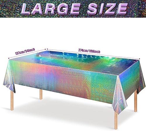 Miniatura 2 de Paquete de 4 manteles rectangulares desechables con láser iridiscente de plástico plateado iridiscente para decoración de fiesta de cumpleaños,