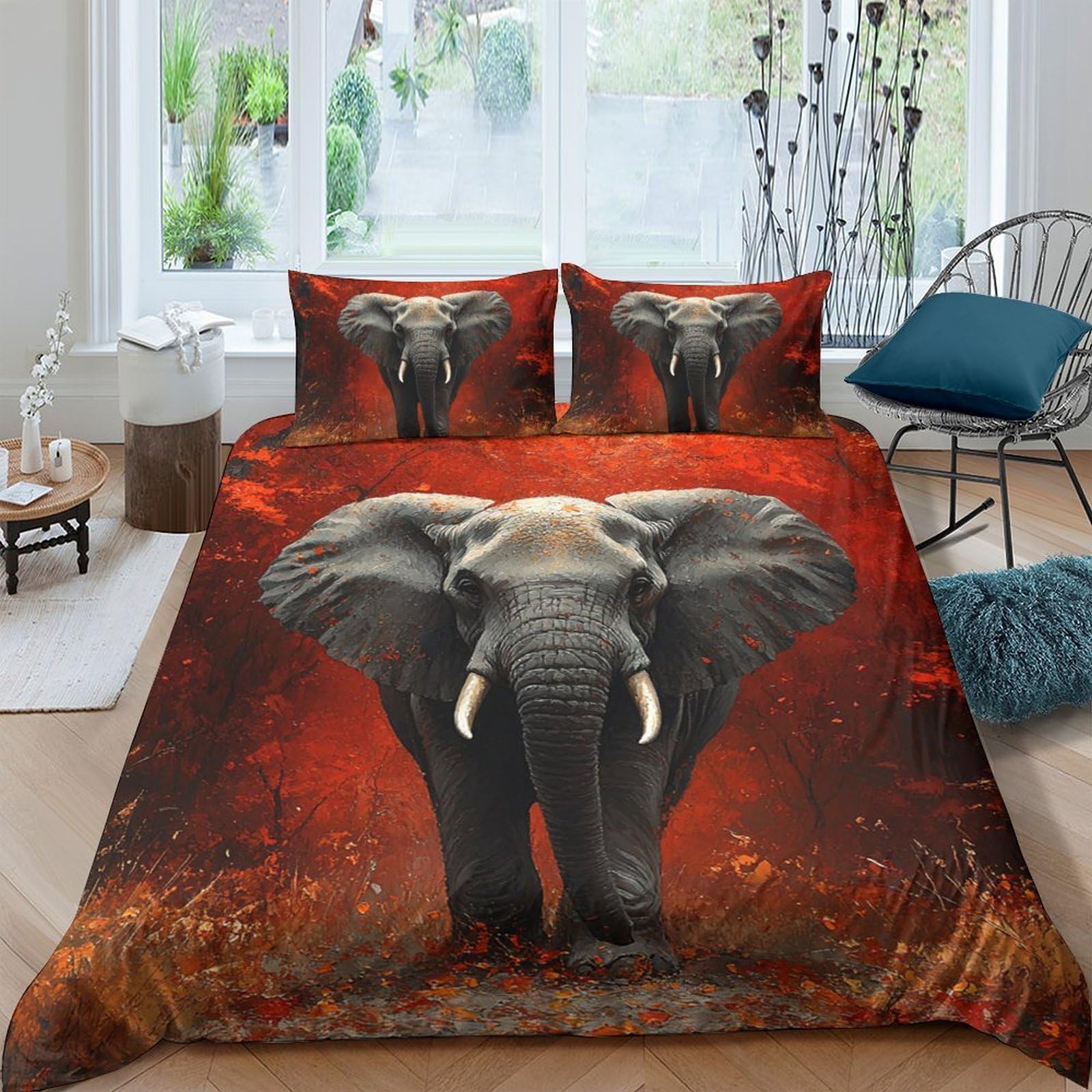 Ctjqhvkz Style-1 3D Printed Majestic Elephant Fitted Sheet Microfiber Orange Safari Forest Bed Cover For Bedroom Dorm Mattress Protection Decor Single（135X200cm）