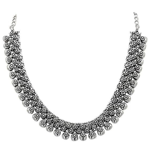 Sasitrends Oxidized German Silver Necklace for Women & Girls (Silver)