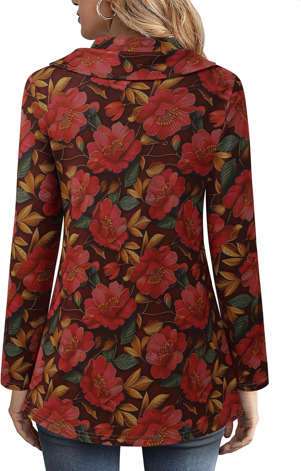 VALOLIA Womens Long Sleeve Tops Fall Winter Buttons Side Tulip Hem Lapel Pullover Sweatshirt - Image 2