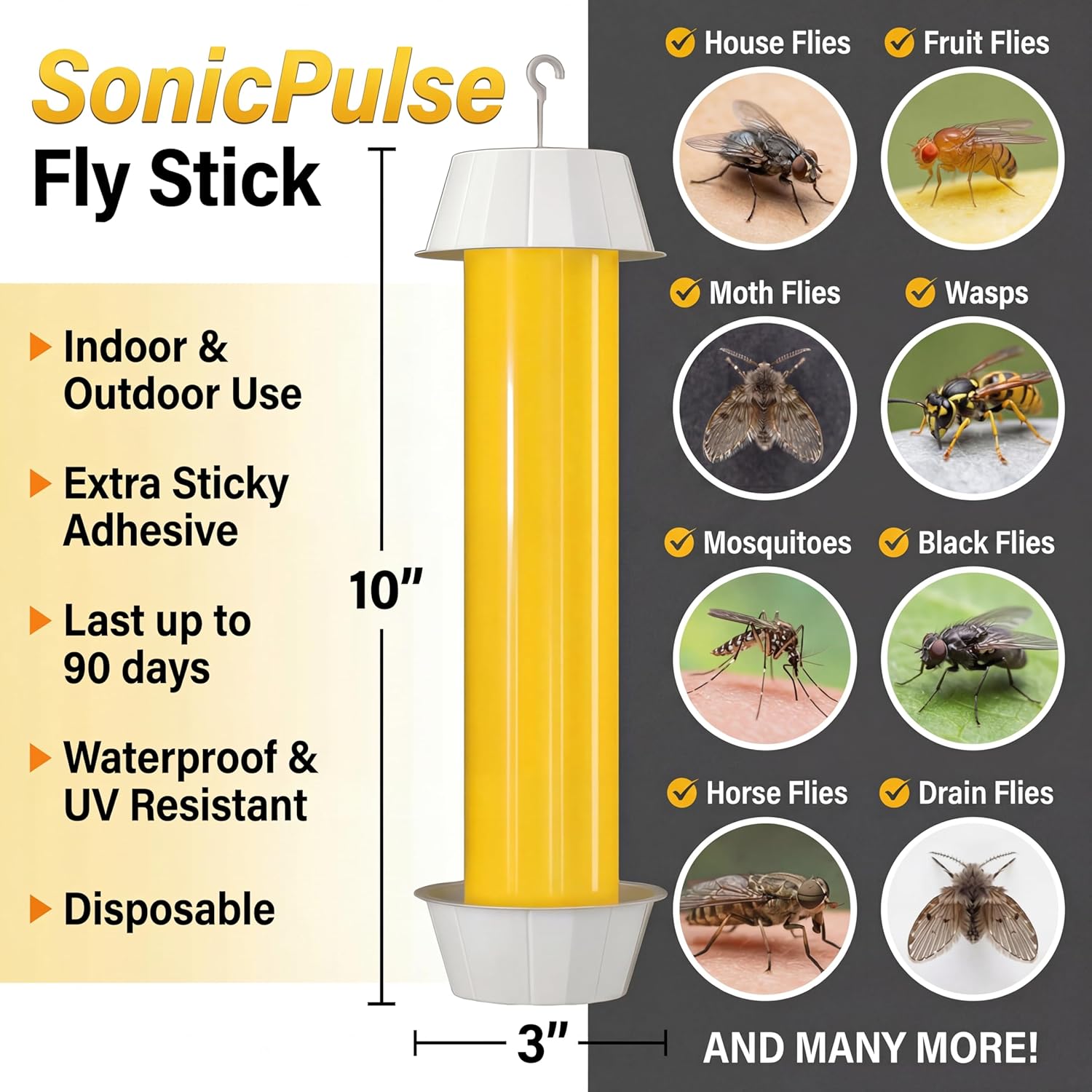 Sticky Fly Traps Indoor Outdoor 6 Pack, Super Sticky Hanging Hook Non-Toxic Fruit Fly Traps for Wasps Insects Moths Mosquitoes Fruit Flies Spiders Fleas Bugs and Gnats,Family and Pet Safe