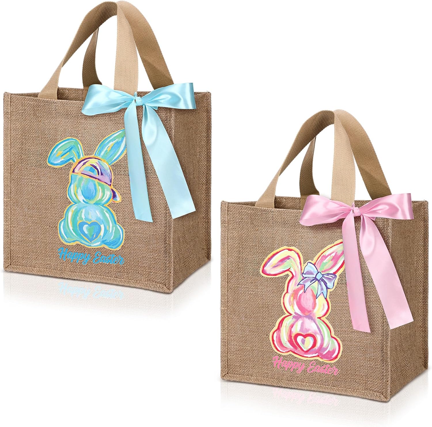 Amazon.com: Wesnoy 2 Pcs Easter Burlap Bags with Ribbon Bow and Handle ...