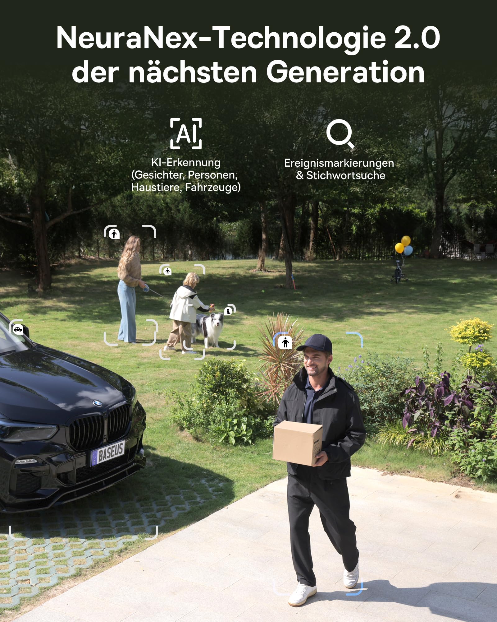 Baseus Security X1 Pro Dual 3K Überwachungskamera Aussen - KI Tracking Kamera, KI-Erkennung, Nachtsicht, Auto Solar-Nachführung Kamera Akku WLAN mit Zeitgesteuerte Autopatrouille, Bis zu 512 GB