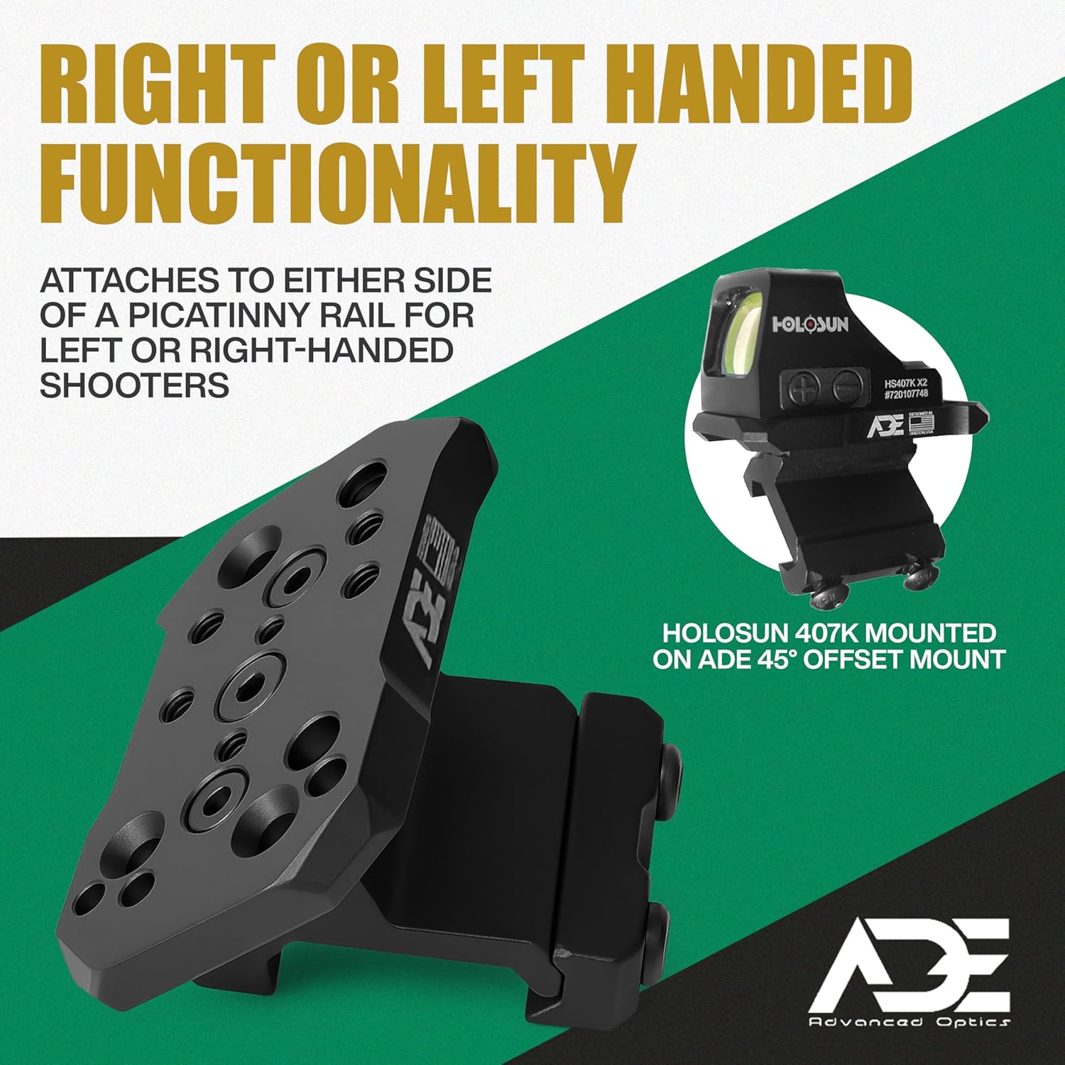 Ade Advanced Optics Red Dot Sight 45 Degree Offset Mount Compatible with Shield RMS/RMSc/SMS/SMSc, ADE RD3-018 Spike, RD3-021 NUWA, Holosun 407K/507K,Vortex Venom/Viper Red Dot