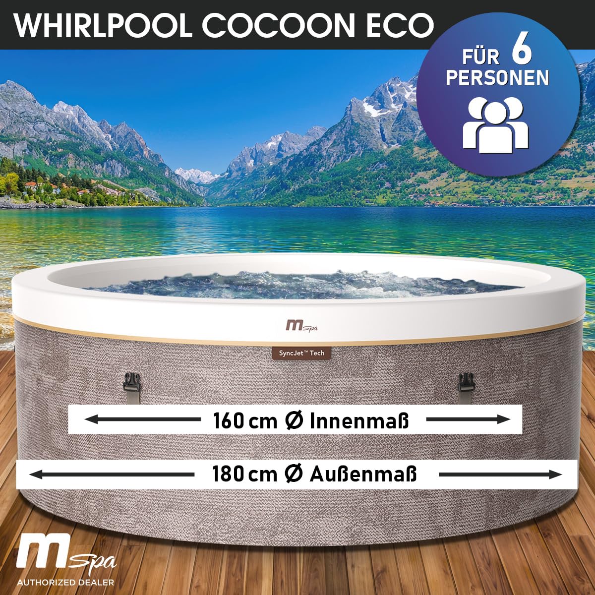 BRAST Whirlpool MSpa Cocoon für 6 Personen mit Schaumstruktur | Ø180x65cm | 130 Massagedüsen in 3 Intensitäten | In- Outdoor Pool | Ganzjähriger Einsatz Winterfest | einfache Steuerung per App