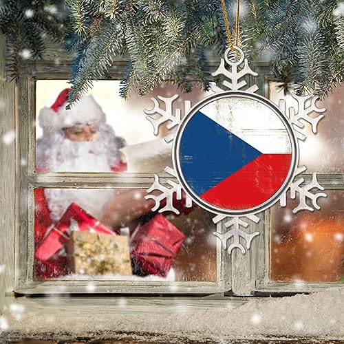 Miniatura 5 de Adornos de copo de nieve de metal de la República Checa para decoraciones de Navidad, regalo de recuerdo patriótico, adornos de Navidad, bandera