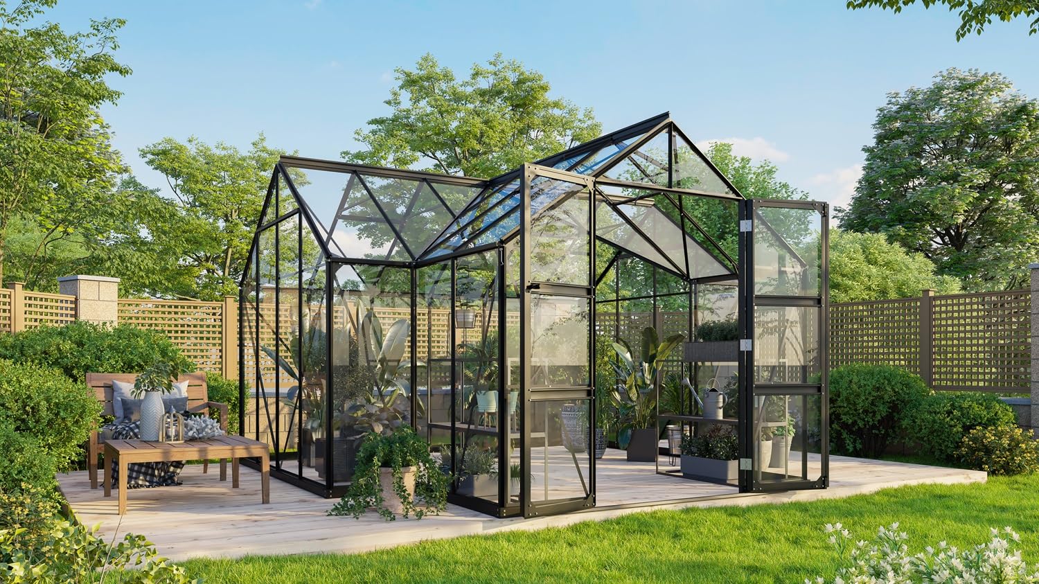 Vitavia Gewächshaus Clarus, schwarz, 13 m², 3 mm ESG | Wetterfestes & stabiles Treibhaus | Perfekt für Gemüse & Pflanzen | Robust & langlebig