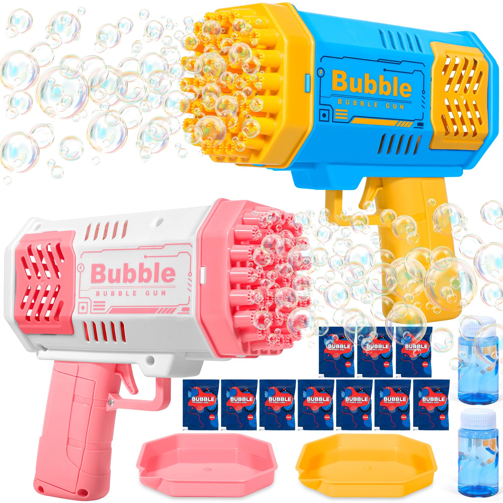 Pistola de Burbujas para Niños, Automática Máquina de Burbujas de Jabón 10000+ Pompas/Min, Máquina Automática de Burbujas Silencioso con Luces para Fiestas Verano Al Aire Libre Regalo Boda