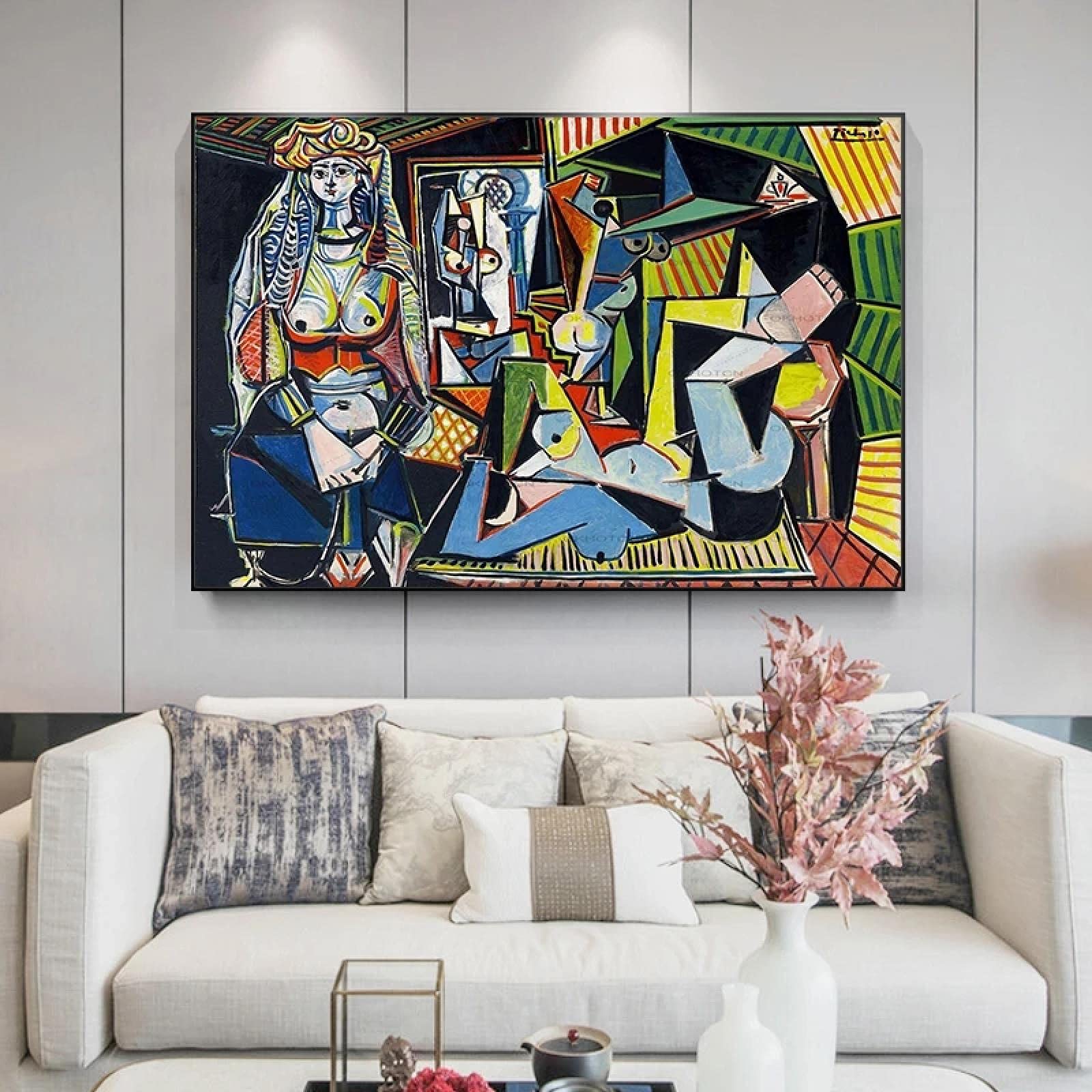 Picasso Pinturas famosas Argel Mujeres Póster Lienzo Pinturas e impresiones Retro Abstracto Pared Artistas Decoración para el hogar Pintura 70x125cm(28''x49'') Marco interior