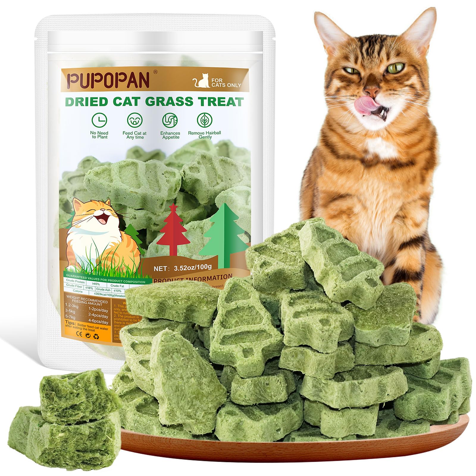 PuPoPan Cat Grass Teething Sticks, 100g/3.52oz Edible Freezed Drying Cat Grass Treats, Cats Snacks for Hairball Removal and Dental Care