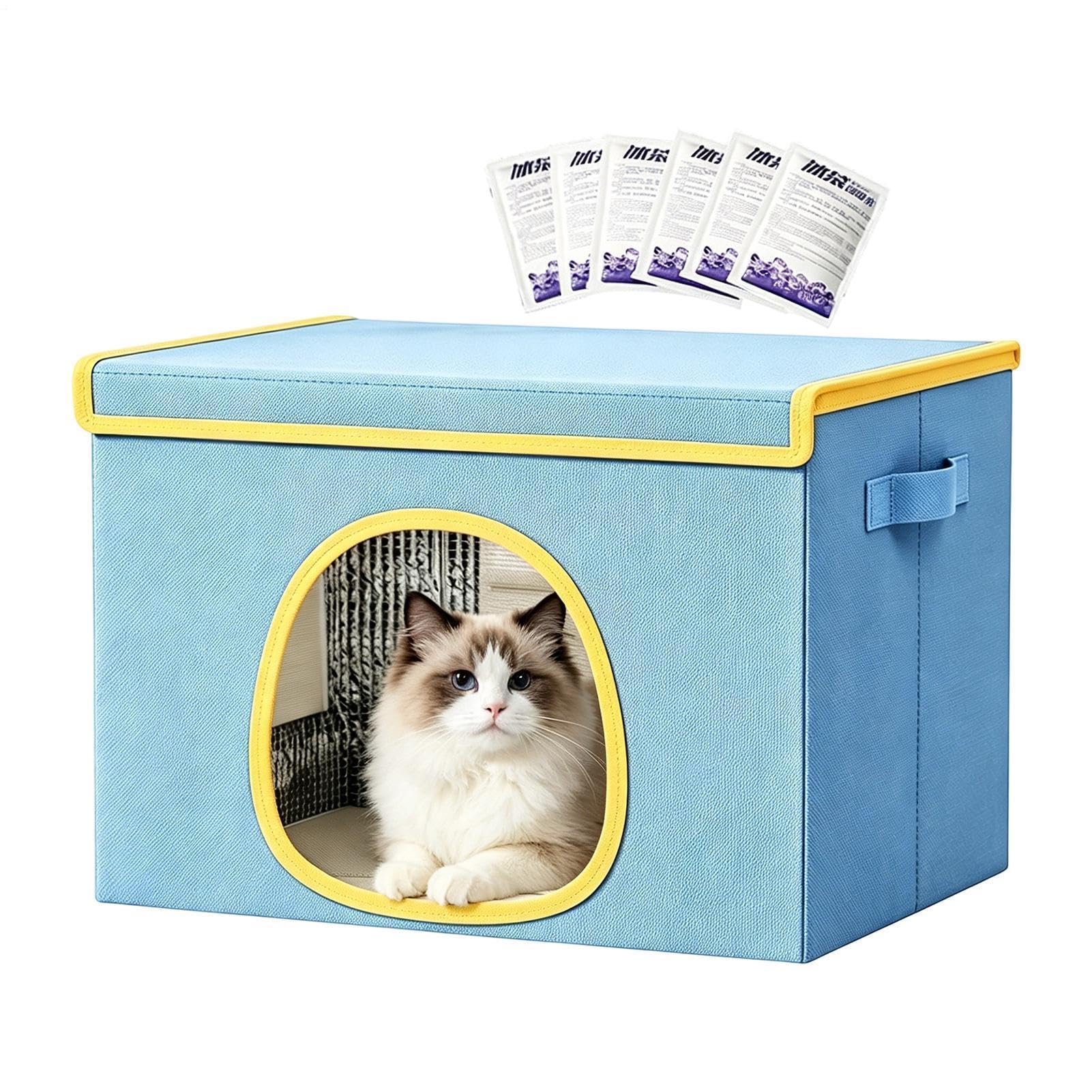 Faltbares Kühlhaus für Katzen & Hunde – mit 6 wiederaufladbaren Kühlpads, Kühlhaus,atmungsaktives und wetterfestes Design, perfekt für Schlafzimmer, Balkon, Garten