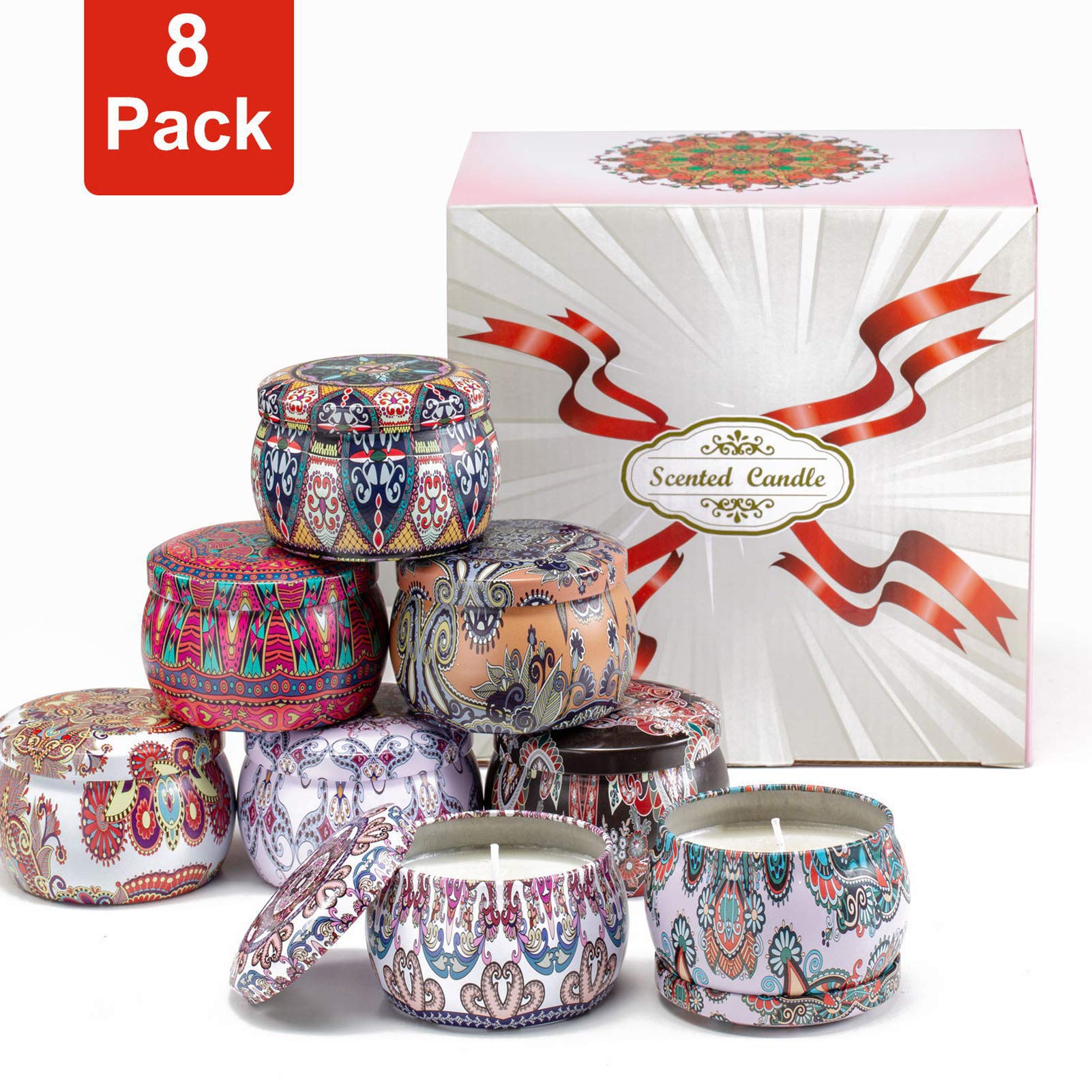 Set de velas con aroma 8, juego, puro natural de soja lata de soja cera velas de aromaterapia mujeres día de la madre cumpleaños decoración navideña