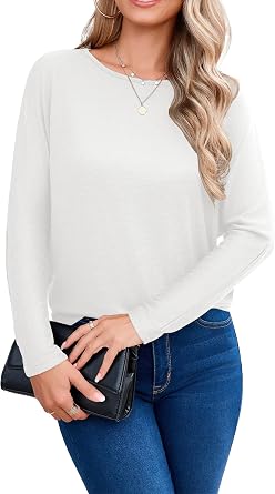 Poplab Womens Long Sleeve Shirts Fall Tops Casual Round Neck Dolman Sleeve Basic Tee Shirts Fashion 2026