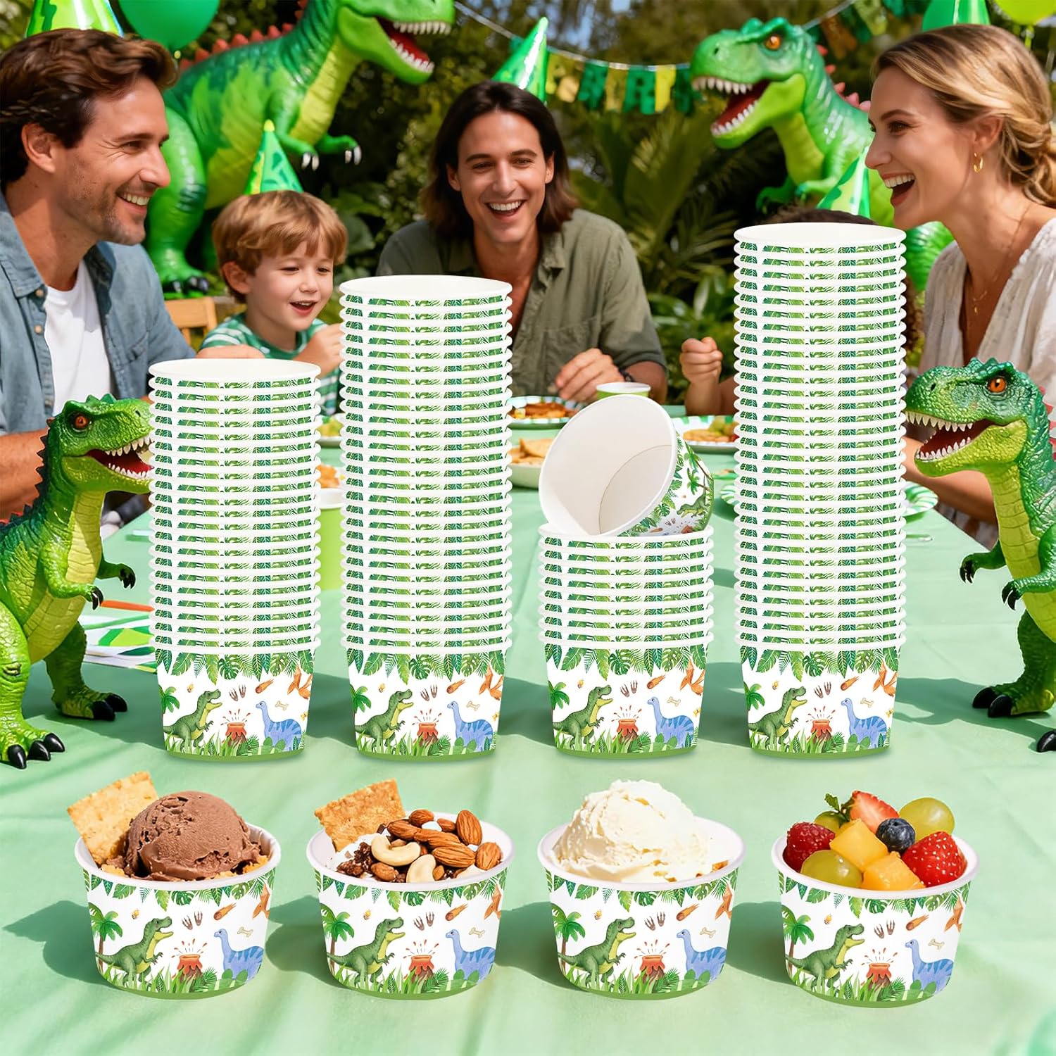 120 Pcs Dinosaur Ice Cream Cups 12 Oz Disposable Cartoon Dinosaur Paper Dessert Snack Bowls Dino Themed Food Yogurt Containers for Food Soup Candies Kids Birthday Baby Shower Picnic Party Decorations