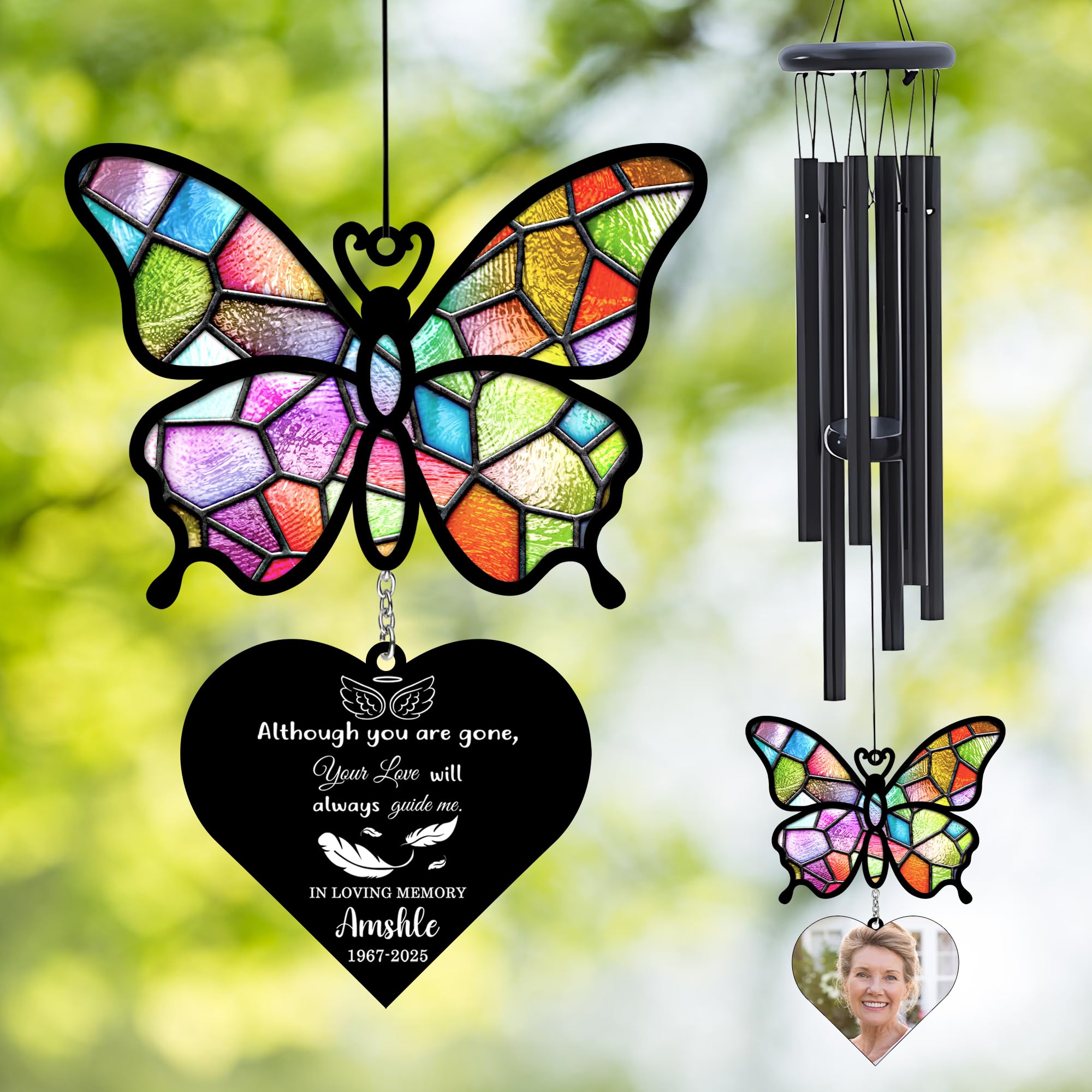In Loving Memory Butterfly Wind Chimes,Personalized Custom Butterfly Memorial Wind Chime with Photo Name & Date,Sympathy Keepsake Gift,Memorial Bereavement Gifts for Loss of Loved One