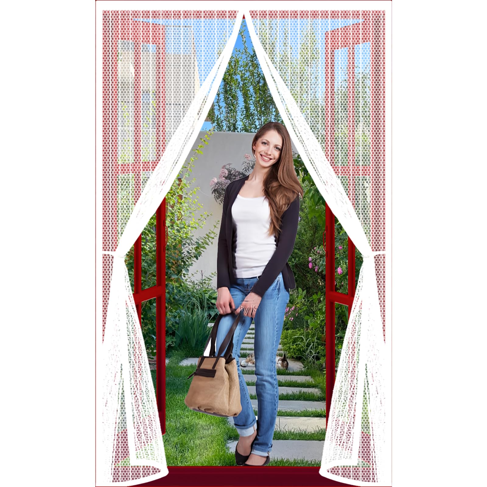 Lijiao White Magnetic Door Curtain 195 X 130 Cm With Powerful Magnets And Full Frame Hook&Loop, No Gap, Keep Bugs Out Lets Fresh Air In, Magnetic Door Curtains, Mosquito Screen Doors Kid And Pet Friendly,
