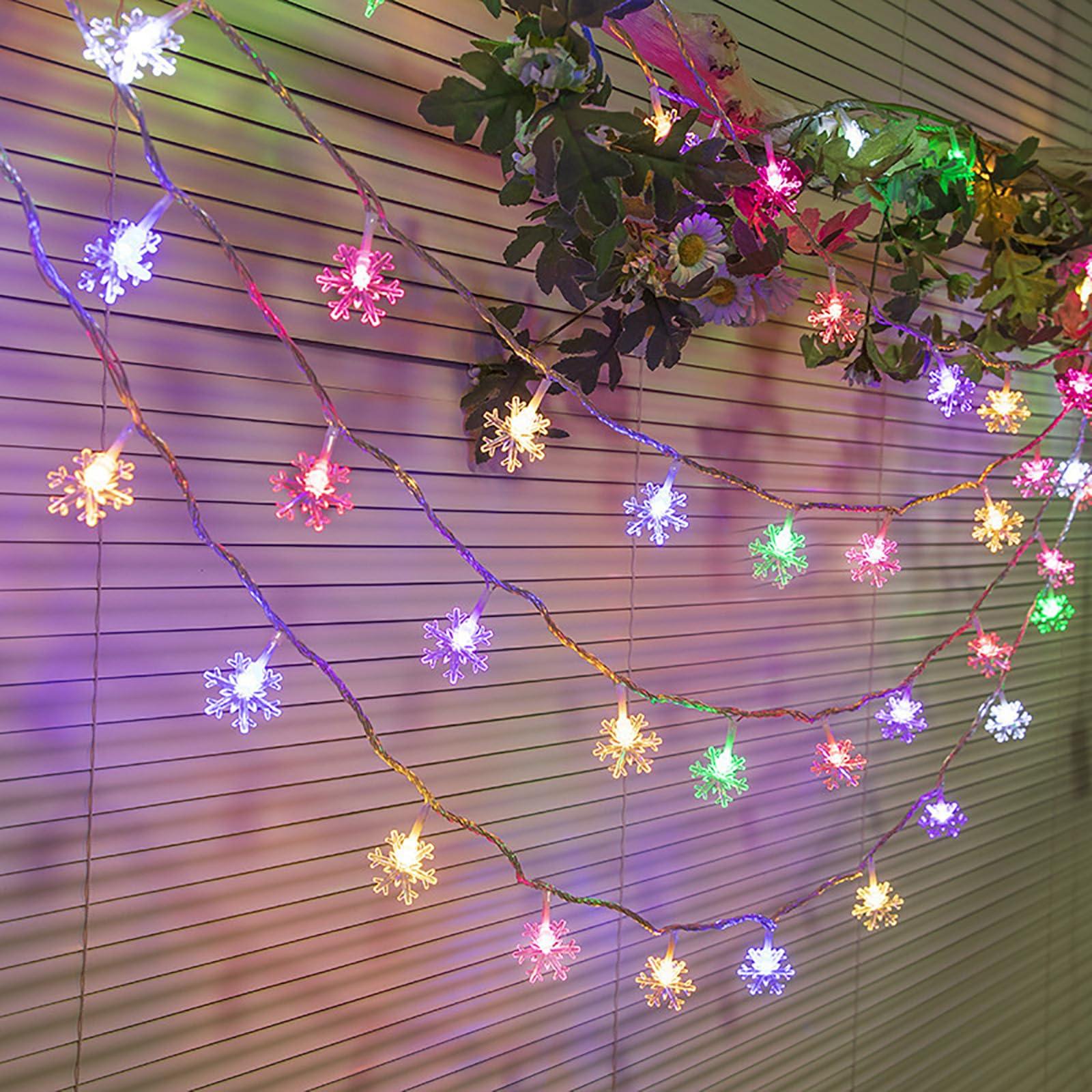 LED-Camping-Lichterkette für den Außenbereich, Schneeflocke, Weihnachts-Lichterkette, Zeltlichter für Halloween, Party, Dekoration, Garten, Hof, Restaurant (Batterie, 20 LEDs, farbige
