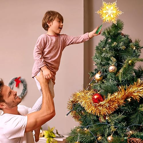 Miniatura 9 de Brizled Estrella para árbol de Navidad, estrella hueca con purpurina de 8 pulgadas, adorno 3D de doble cara con 10 luces, certificado UL para