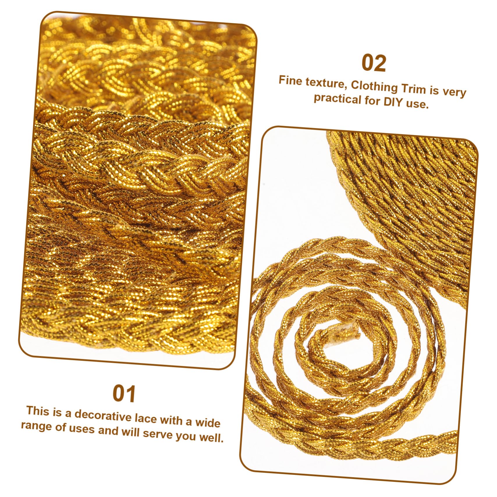 5 Piezas Ribete Trenzado Dorado para Decoración de Ropa y Cortinas Cinta Decorativa Elegante para Manualidades Diy Bordado Ornamental Versátil