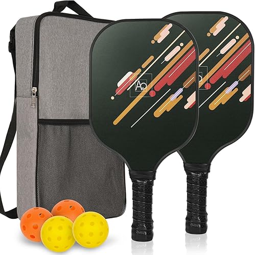 Juego de 2 palas de pickleball con 4 bolas, una bolsa ligera, pala de pickleball de fibra de vidrio, raquetas y pelotas de pickleball para hombres,