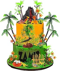 50-Piece Dinosaur Cake Decorating Kit With Volcano, Trees & Eggs - Perfect For Dinosaur Theme Parties