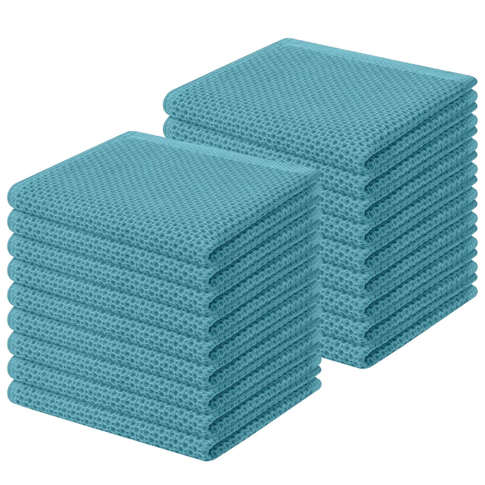 Homaxy 100% Cotton Waffle Weave Kitchen Dish Cloths 18-Pack, Lake Blue