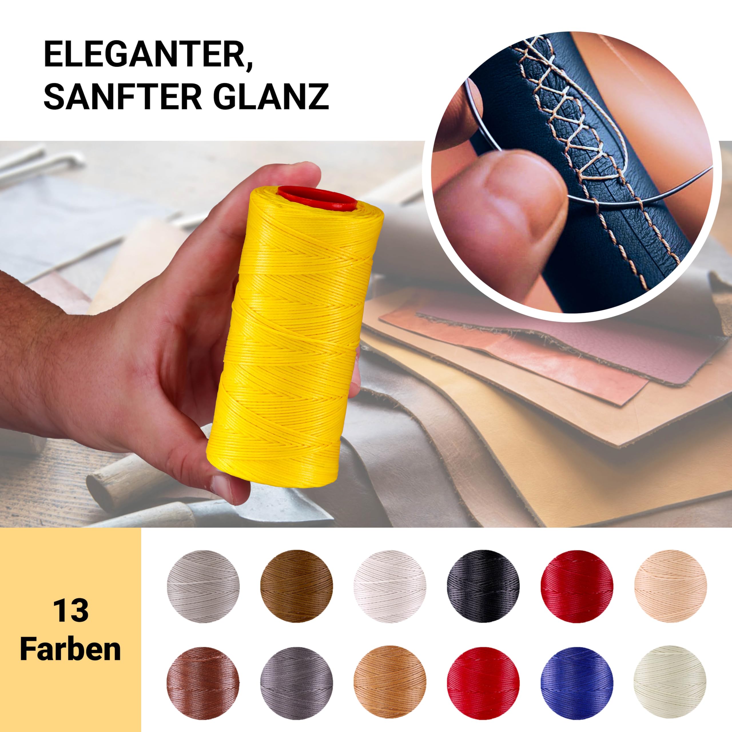 Fil De Cuir Ciré De Qualité Supérieure (250 Mètres) - Extra Solide Et Durable - Fil à Coudre Professionnel Pour Cuir, Extérieur, Rembourrage, Sièges De Voiture, Toiles Et Projets De Bricolage Robustes