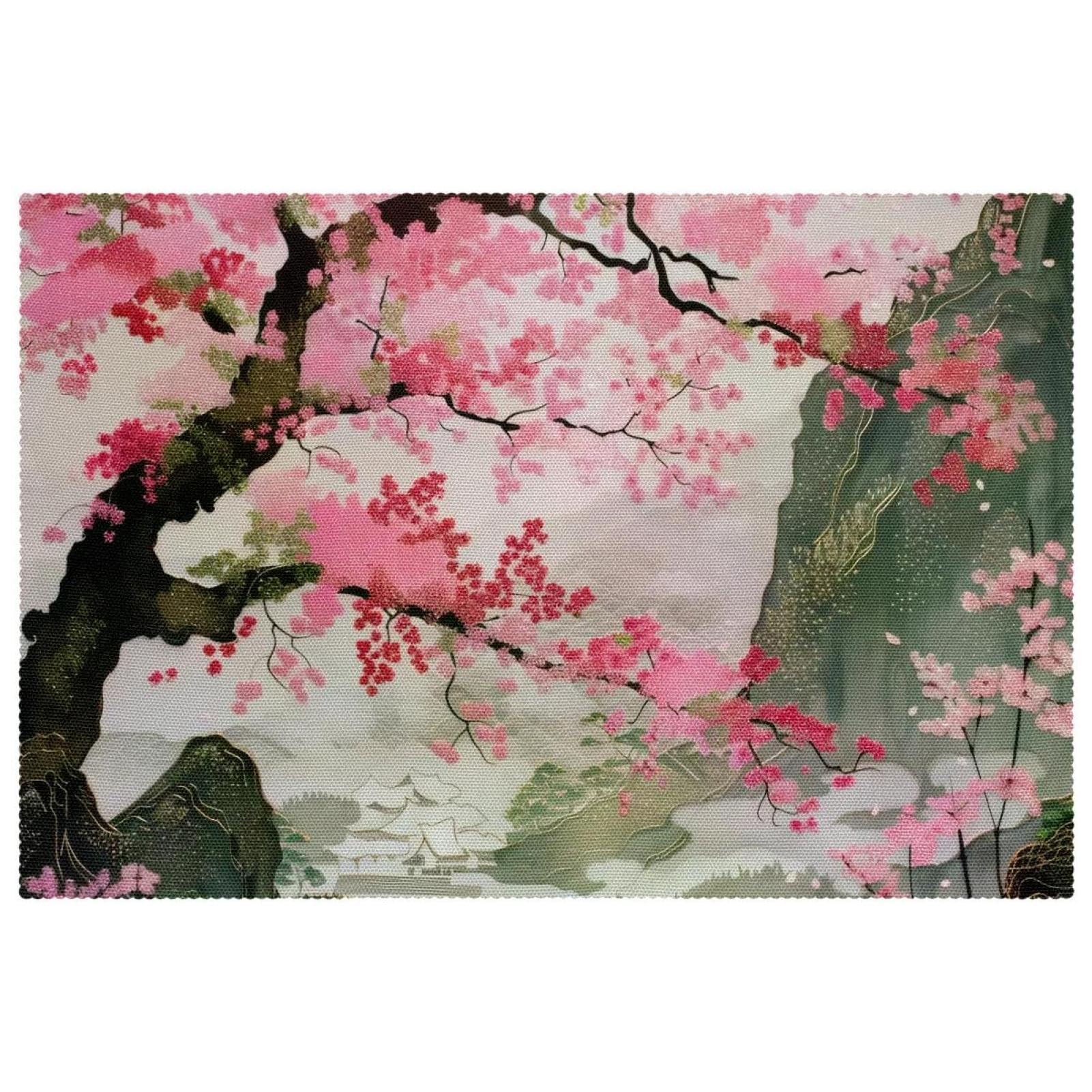 Set de table cerisier rose antidérapant x6 | 30x45 cm résistant à la chaleur
