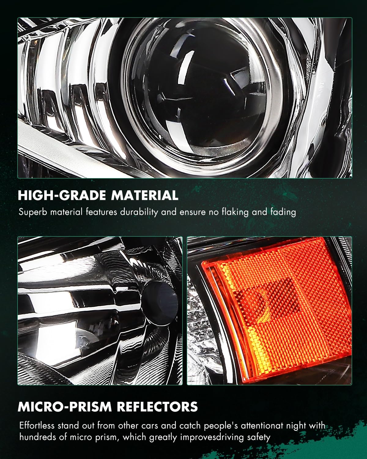 SCITOO Headlight Assembly Fit 2014-2021 For Toyota 4Runner Black Housing Amber Reflector Pair Headlights 81170-35571 — view 7