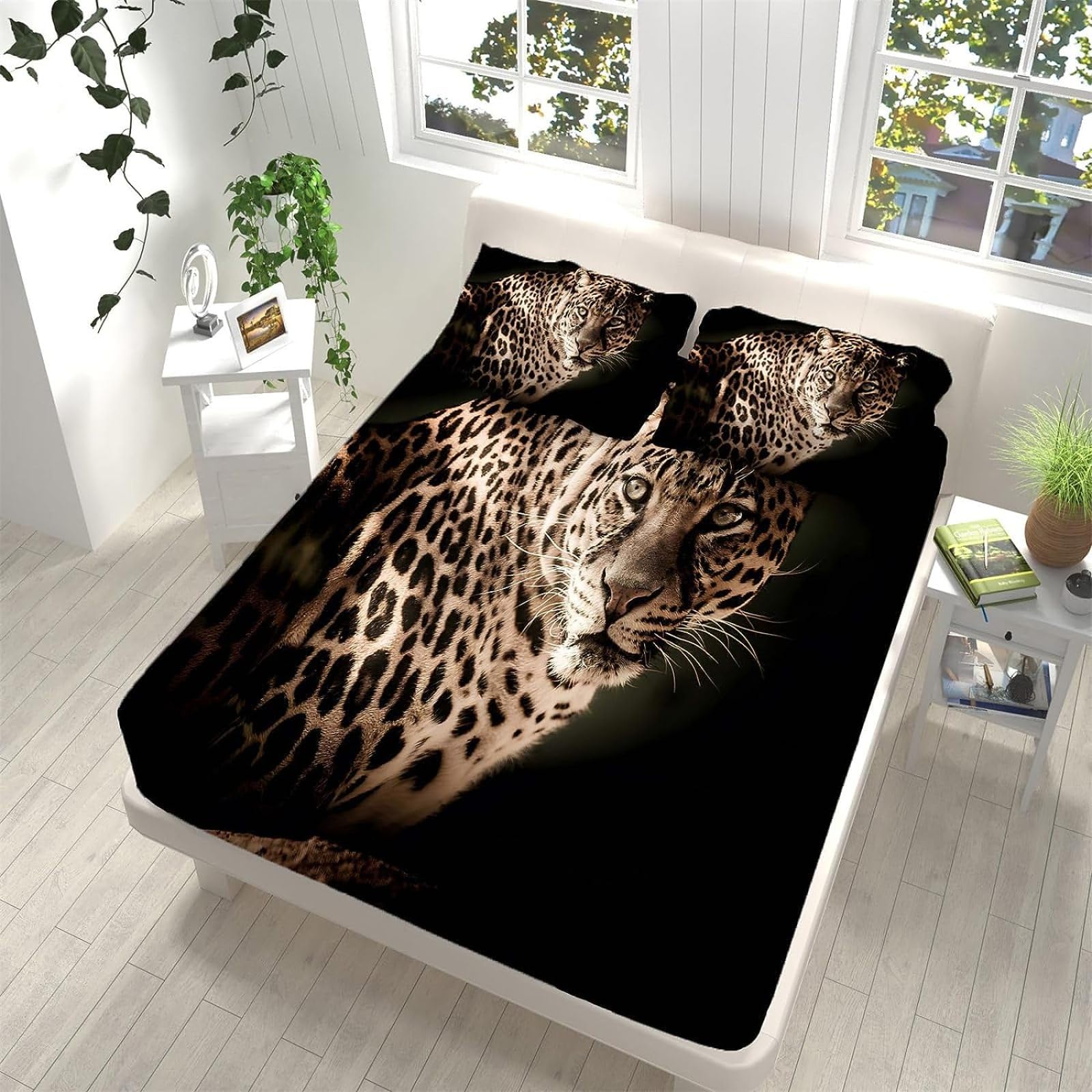 Leopard Spannbetttuch Set - Atmungsaktives Mikrofaser Bettlaken 90x200cm