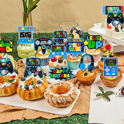 Miniatura 8 de Juego de 36 piezas de decoración de cupcakes para videojuegos, juego de fiesta, juego en controladores, para decoración de fiesta de cumpleaños,