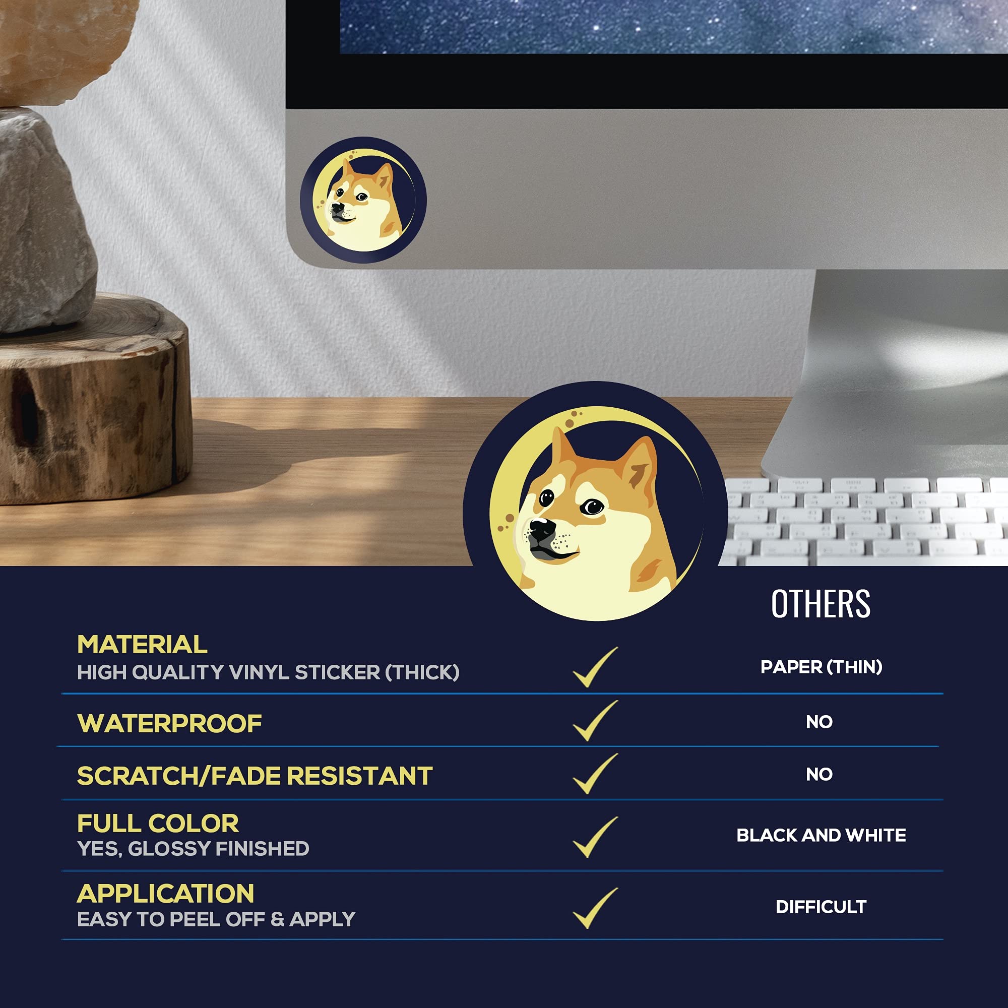 Amazon.com - Evalasting Dogecoin Sticker Pack of 3 – to the Moon Car Bumper  Stickers Premium Glossy Vinyl Crypto for Car, Laptop, Phone, Mug Waterproof  and Scratch-Resistant, Doge-2