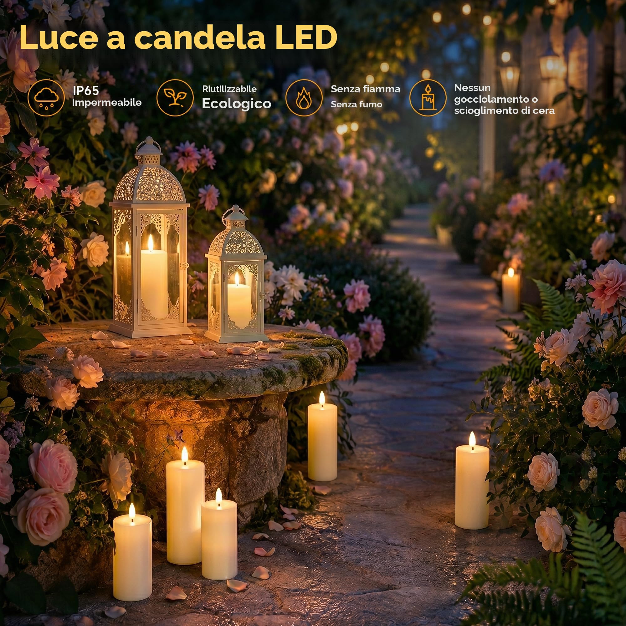Candele Led Fiamma Oscillante, IP65 (13,5/15/18cm x 5,5cm, 6 Pezzi) | Candela LED Con Timer E Telecomando Candela Senza Fiamma Led Ideali Candele a LED Per Patii, Matrimoni, Soggiorni, Halloween